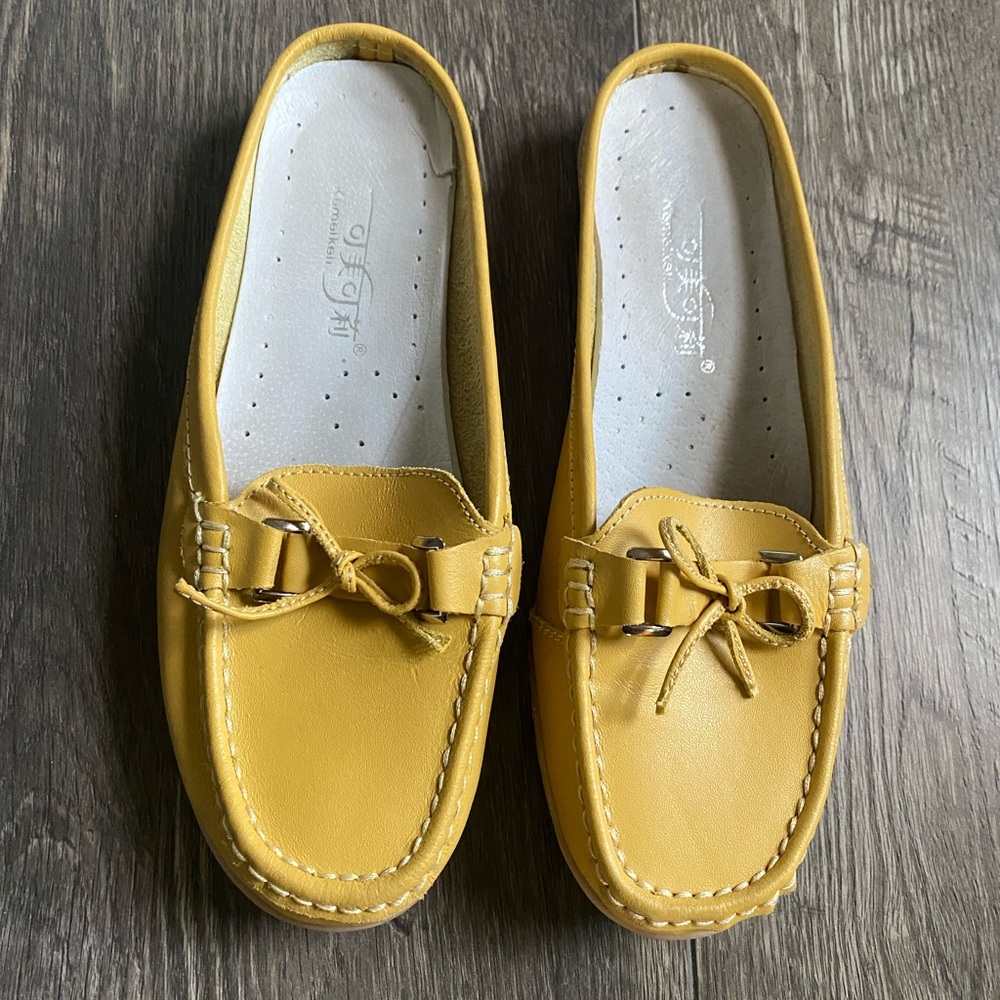 Yellow Slip-On Moccasin Loafers with Bow Accent